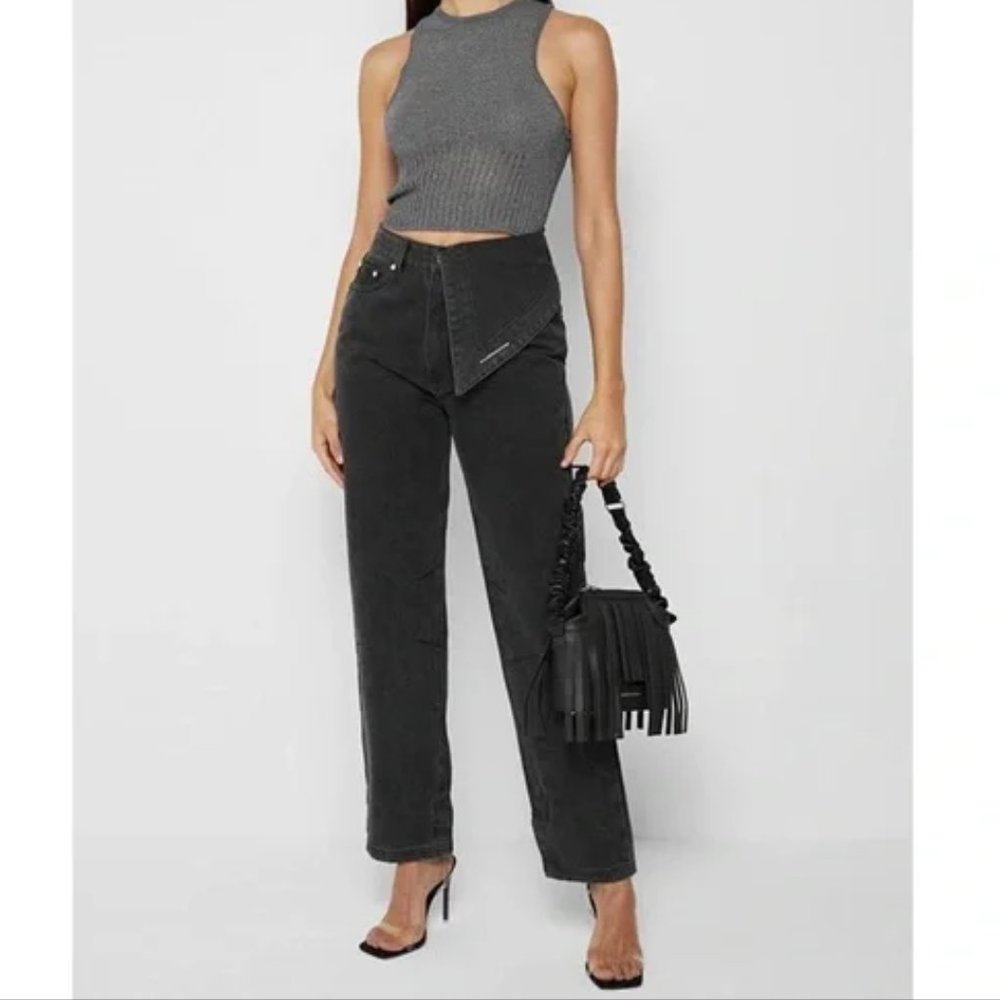 MANIERE DE VOIR HALF FOLDOVER MOM JEANS - WASHED BLACK SIZE US 8